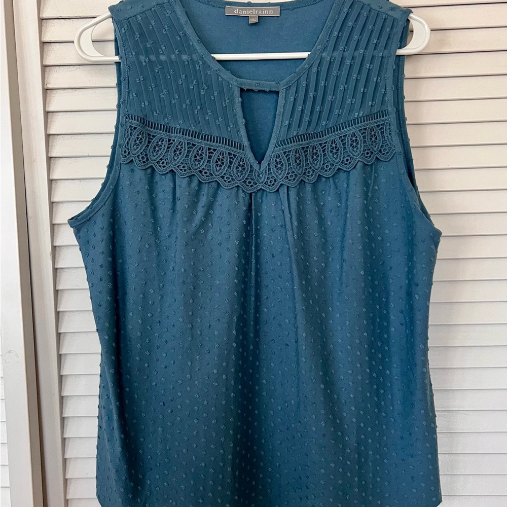 Daniel Rainn Blue Sleeveless Ribbed Embellished Blouse